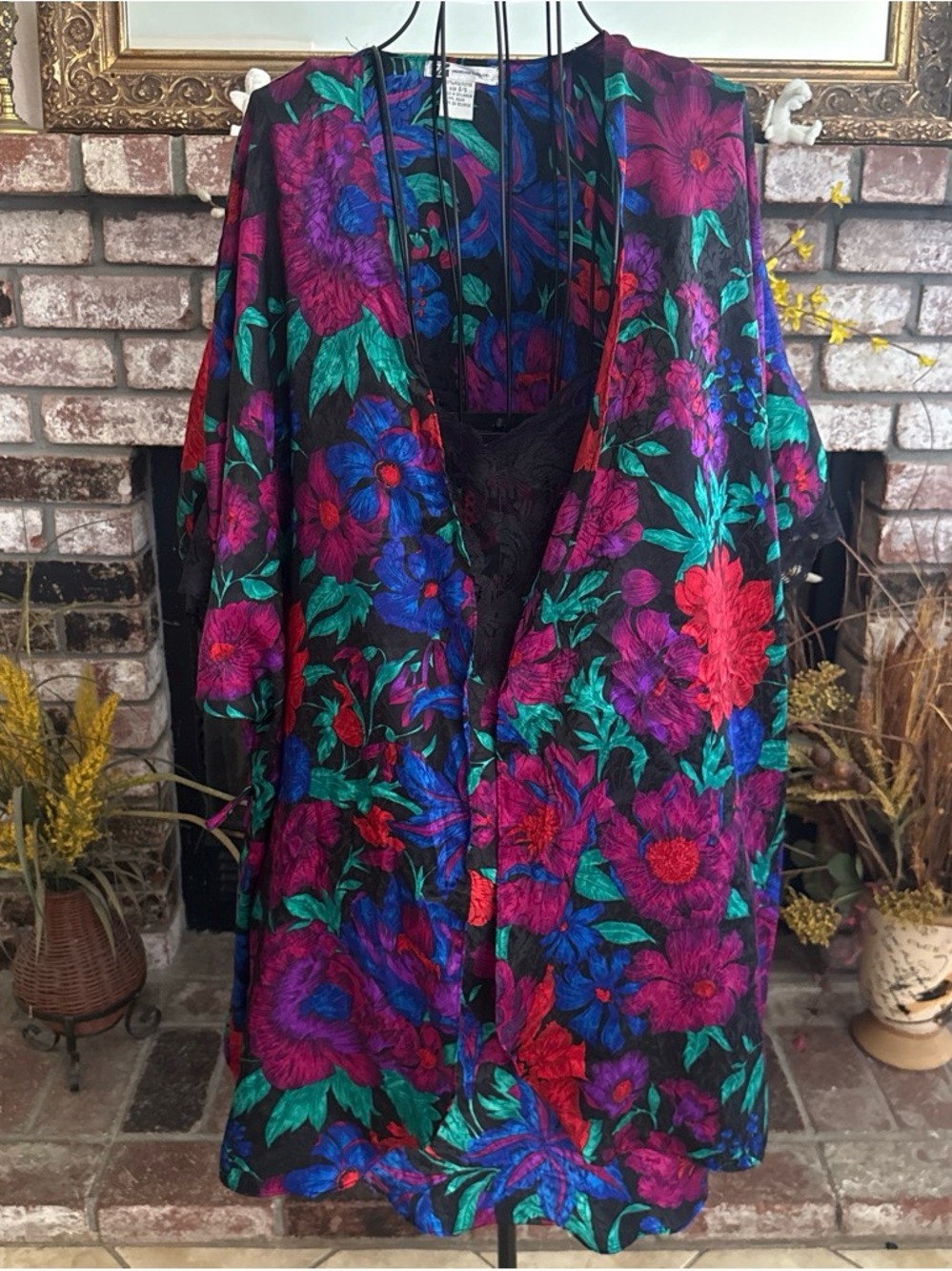 Vtg Morgan Taylor Floral Lace Slip Dress & Kimono Set Sz Large